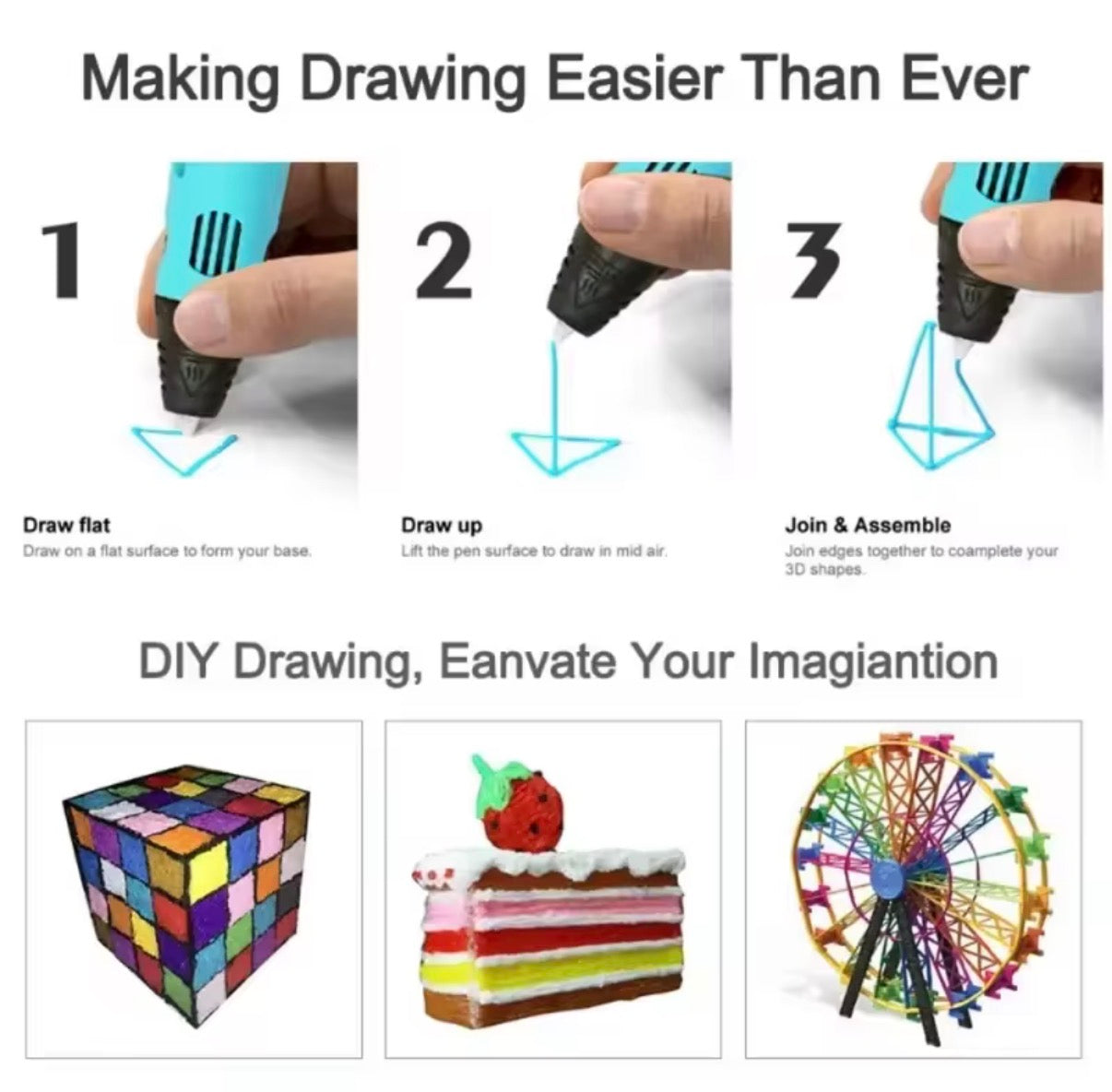 Electronic 3D Printing Pen with 9M PLA Consumables High-Temperature 3D Graffiti Tool