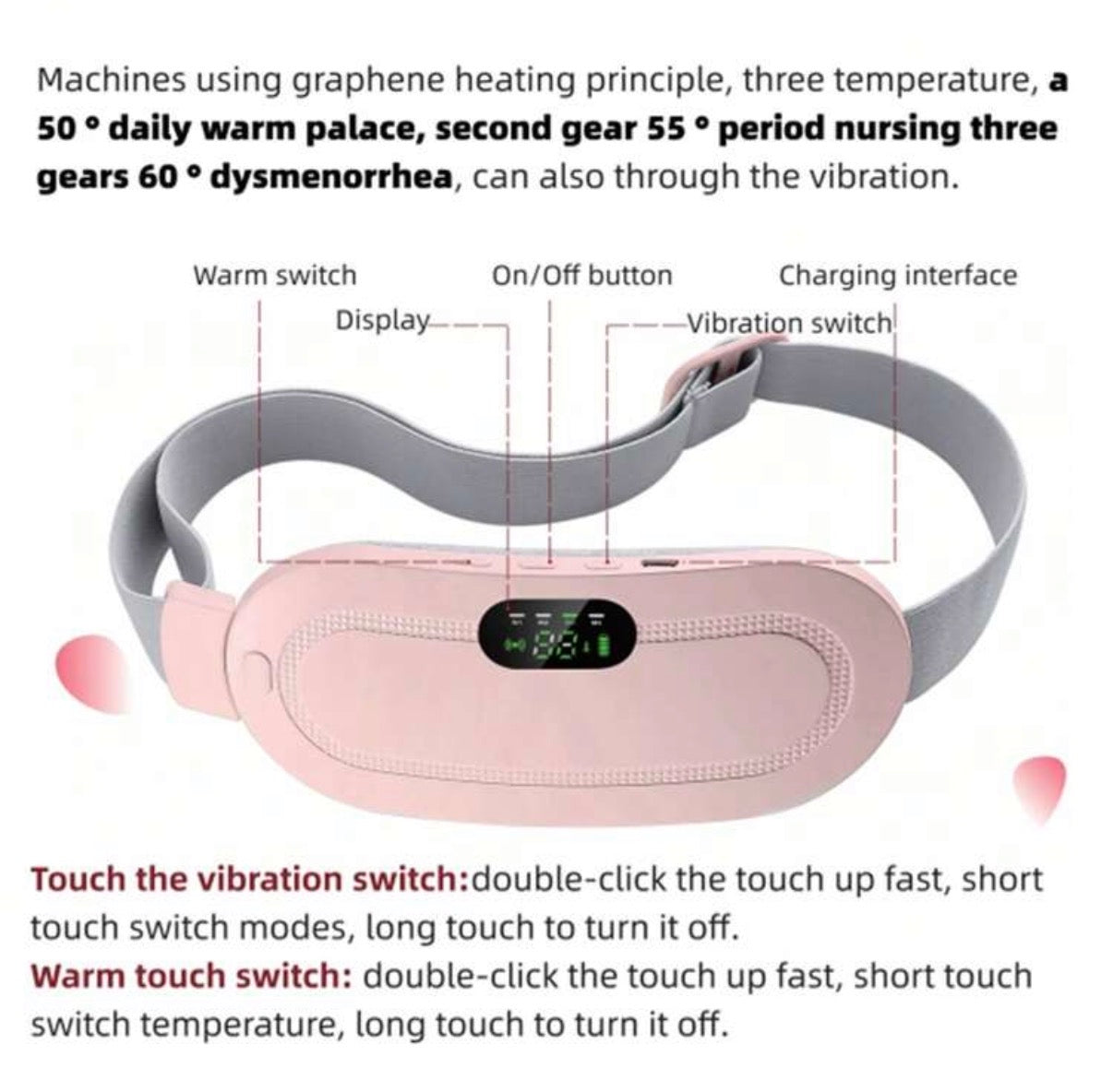 Electric Period Cramp Massager Vibrating Heating Belt