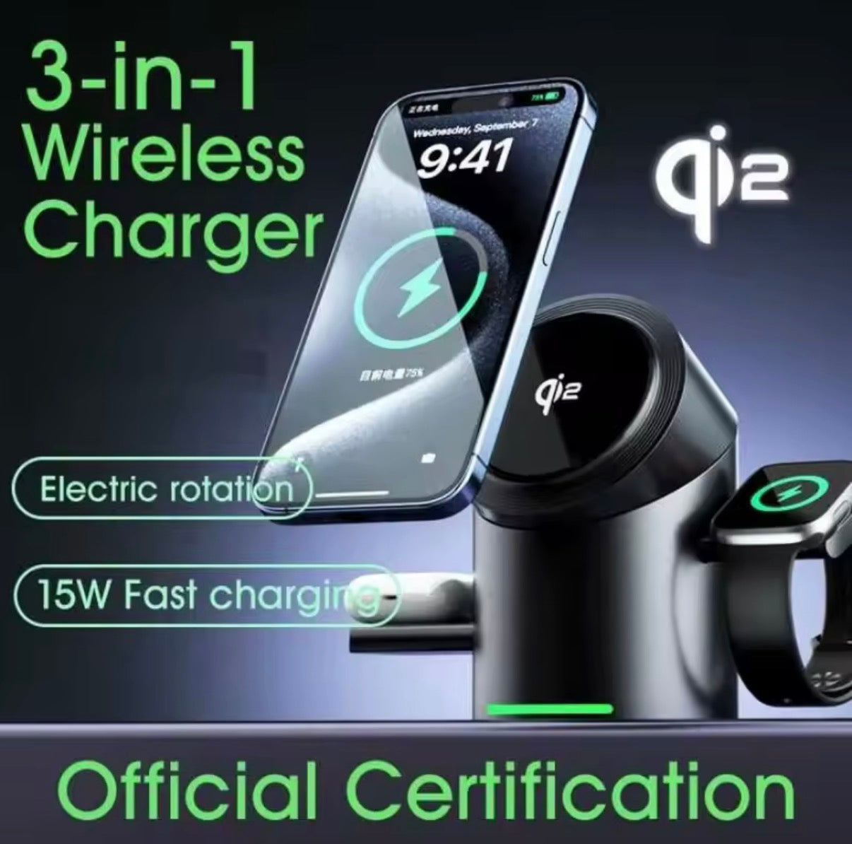 3 In 1 Magnetic Touch Button Wireless Charger For Android iPhone iWatch Airpods Magsafe Fast Charging Dock Station