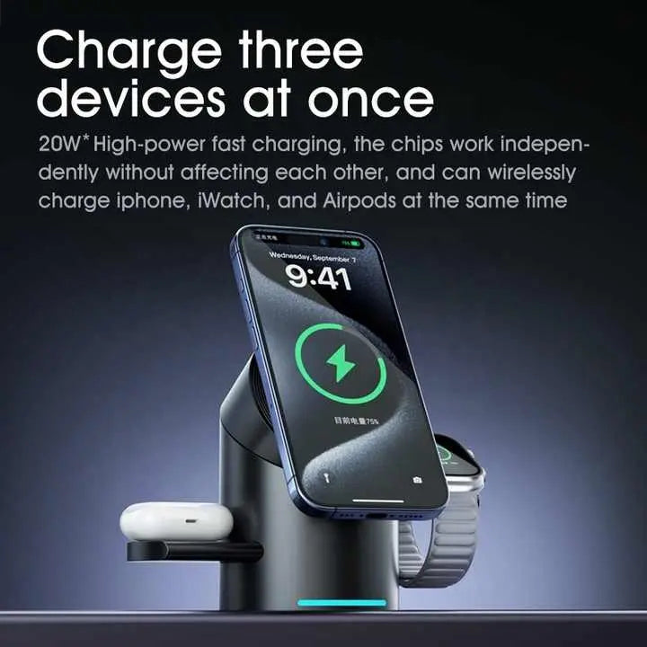 3 In 1 Magnetic Touch Button Wireless Charger For Android iPhone iWatch Airpods Magsafe Fast Charging Dock Station