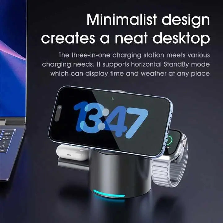 3 In 1 Magnetic Touch Button Wireless Charger For Android iPhone iWatch Airpods Magsafe Fast Charging Dock Station