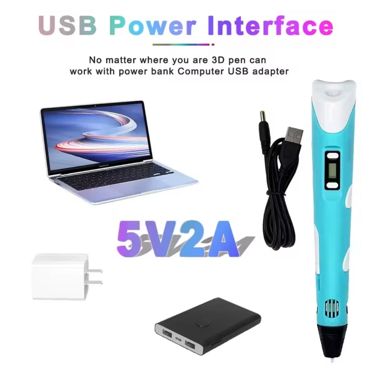 Electronic 3D Printing Pen with 9M PLA Consumables High-Temperature 3D Graffiti Tool