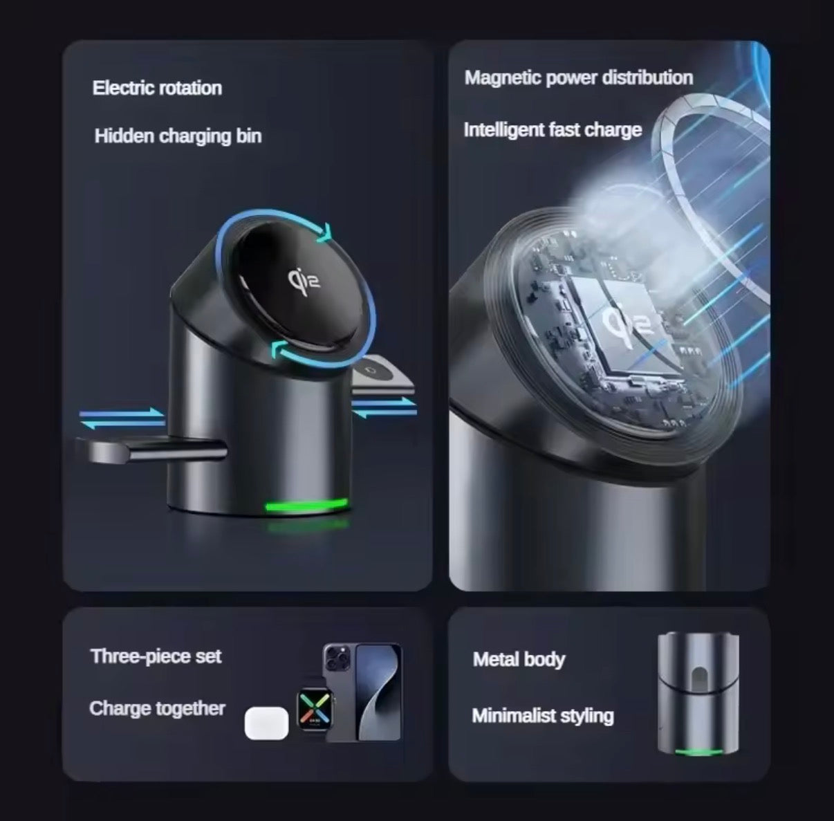 3 In 1 Magnetic Touch Button Wireless Charger For Android iPhone iWatch Airpods Magsafe Fast Charging Dock Station